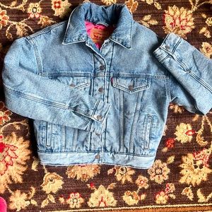 NWT Levi’s stone wash trucker denim bomber jacket w/red quilted lining • size XS